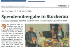 Spende Elisabethbrot Bezirksblätter 9. November 2017